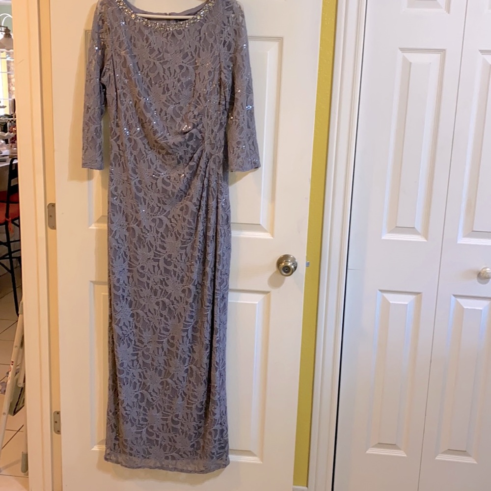 Long Silver/Gray evening gown.